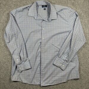 Dockers Fitted Stretch Collar Dress Shirt XL Blue Plaid Button Down
